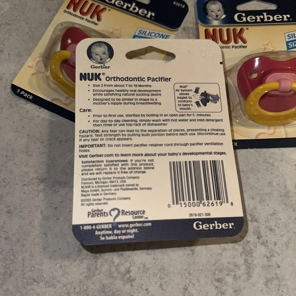 3 Lot Vintage 2005 Gerber NUK Orthodontic Silicone Pacifier Size 2 NOS Pink